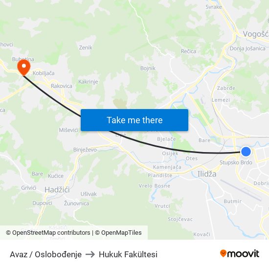 Avaz / Oslobođenje to Hukuk Fakültesi map