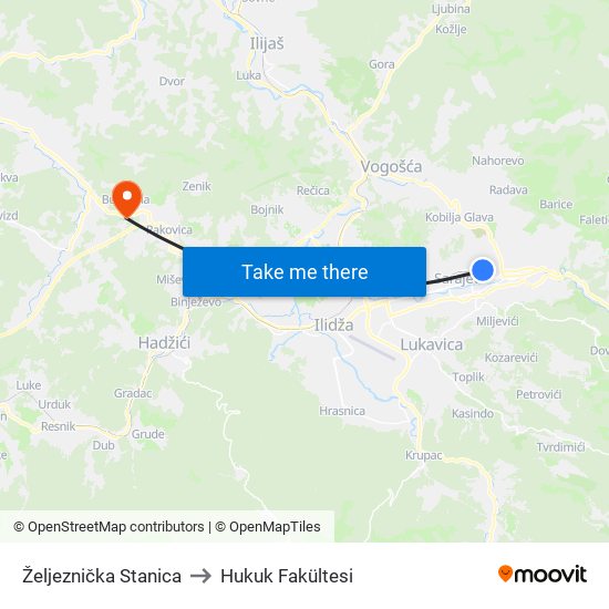 Željeznička Stanica to Hukuk Fakültesi map