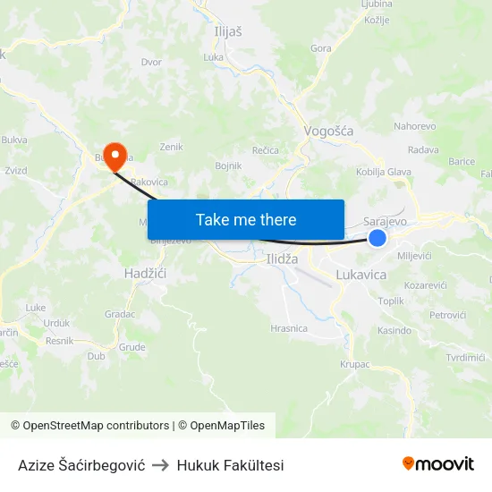 Azize Šaćirbegović to Hukuk Fakültesi map