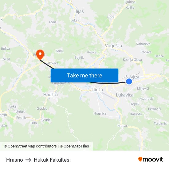 Hrasno to Hukuk Fakültesi map