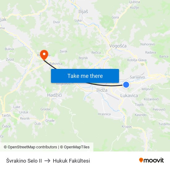 Švrakino Selo II to Hukuk Fakültesi map