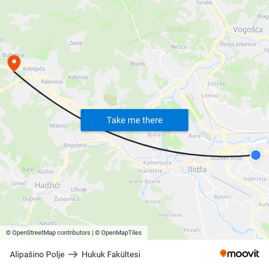 Alipašino Polje to Hukuk Fakültesi map