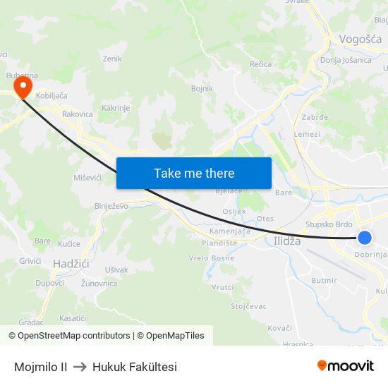 Mojmilo II to Hukuk Fakültesi map