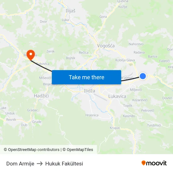 Dom Armije to Hukuk Fakültesi map