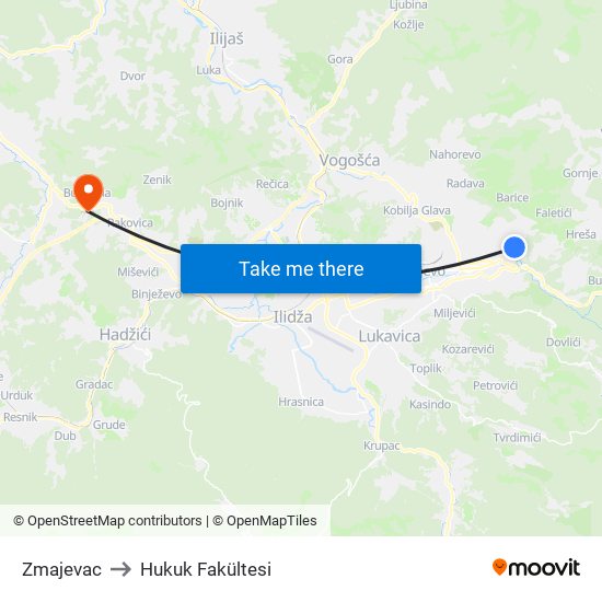 Zmajevac to Hukuk Fakültesi map