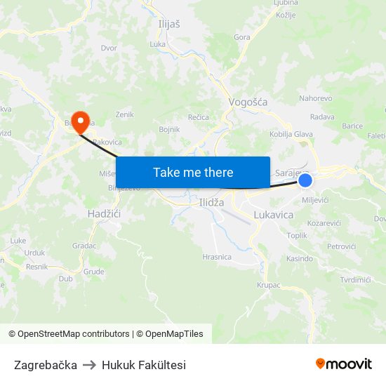 Zagrebačka to Hukuk Fakültesi map