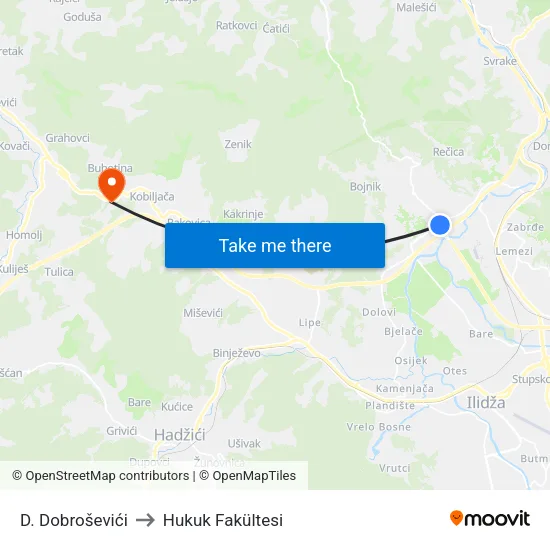 D. Dobroševići to Hukuk Fakültesi map