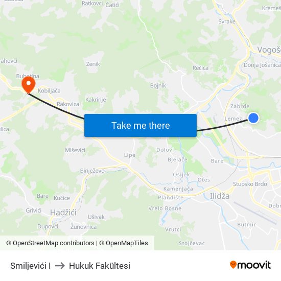 Smiljevići I to Hukuk Fakültesi map