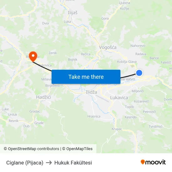Ciglane (Pijaca) to Hukuk Fakültesi map