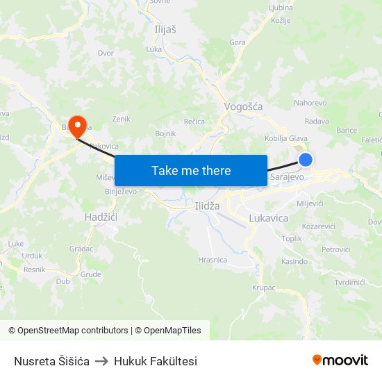 Nusreta Šišića to Hukuk Fakültesi map