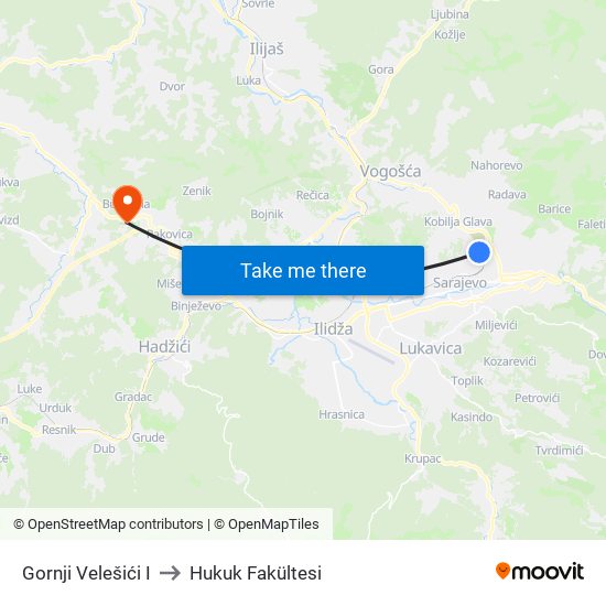 Gornji Velešići I to Hukuk Fakültesi map