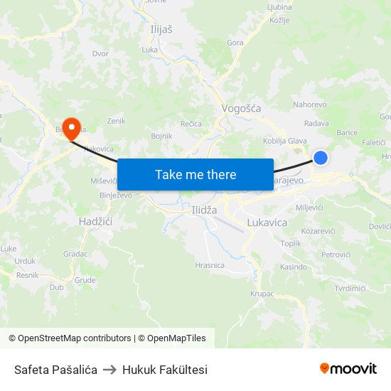 Safeta Pašalića to Hukuk Fakültesi map