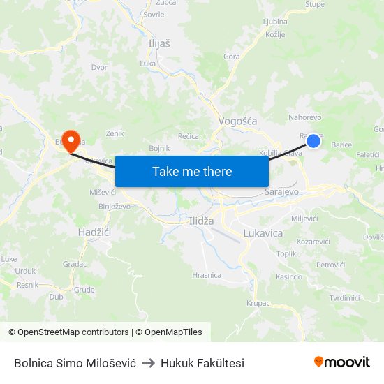 Bolnica Simo Milošević to Hukuk Fakültesi map