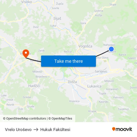 Vrelo Uroševo to Hukuk Fakültesi map