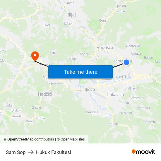 Sam Šop to Hukuk Fakültesi map