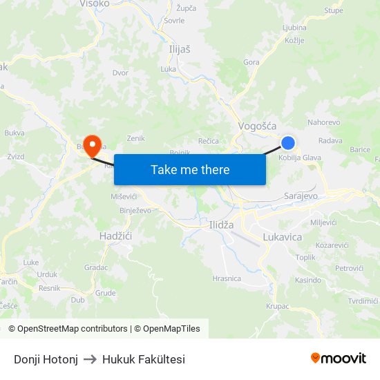 Donji Hotonj to Hukuk Fakültesi map