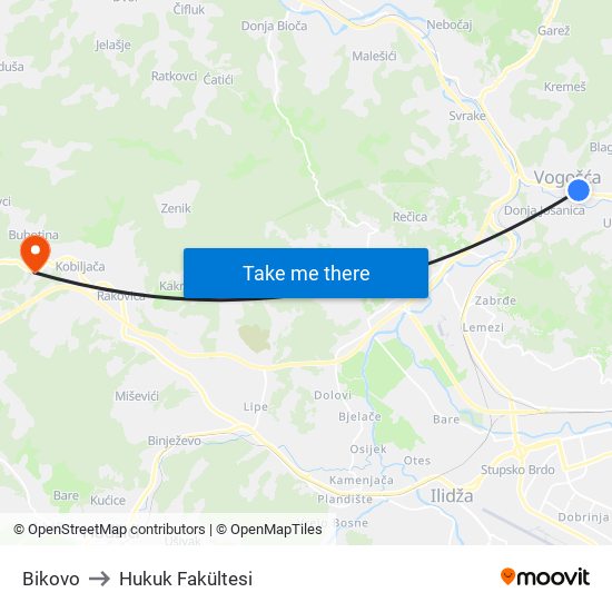 Bikovo to Hukuk Fakültesi map