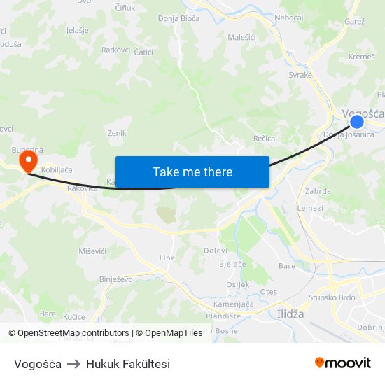 Vogošća to Hukuk Fakültesi map