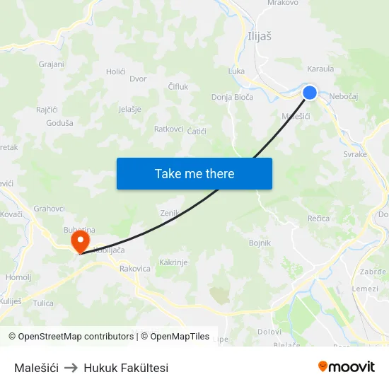 Malešići to Hukuk Fakültesi map