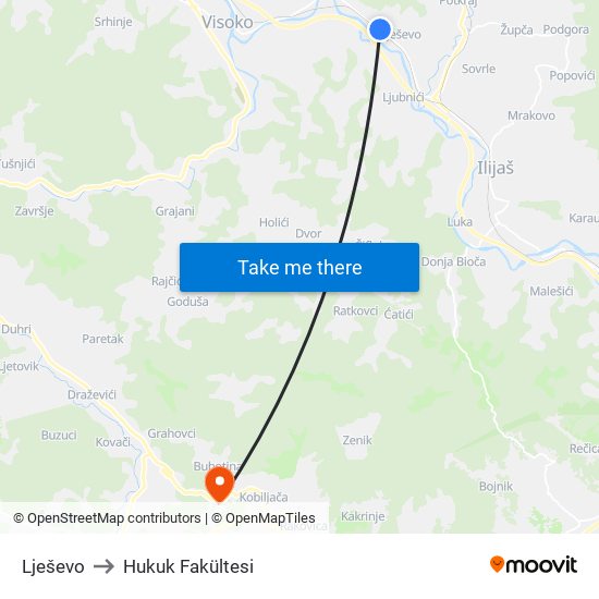 Lješevo to Hukuk Fakültesi map