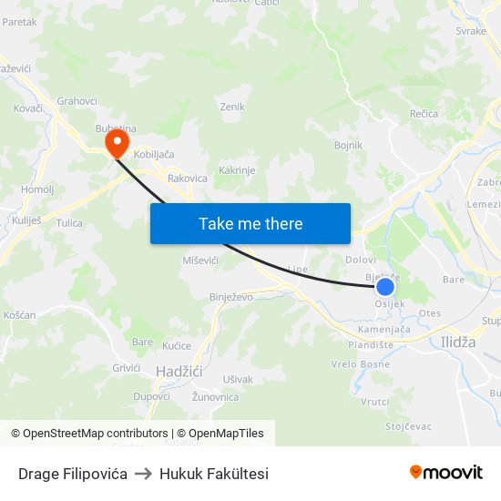 Drage Filipovića to Hukuk Fakültesi map
