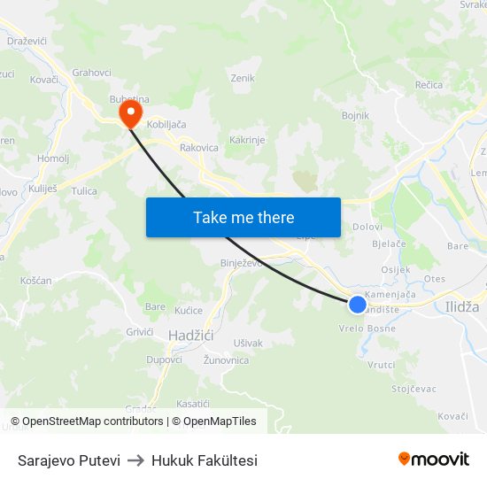 Sarajevo Putevi to Hukuk Fakültesi map