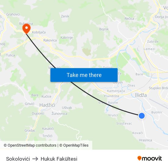 Sokolovići to Hukuk Fakültesi map