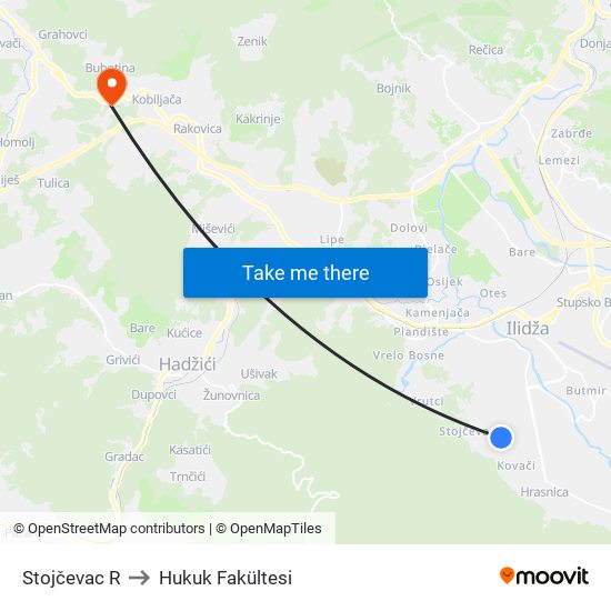 Stojčevac R to Hukuk Fakültesi map