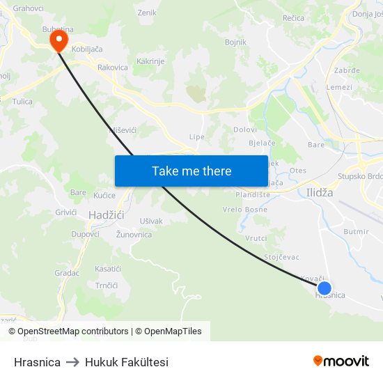 Hrasnica to Hukuk Fakültesi map