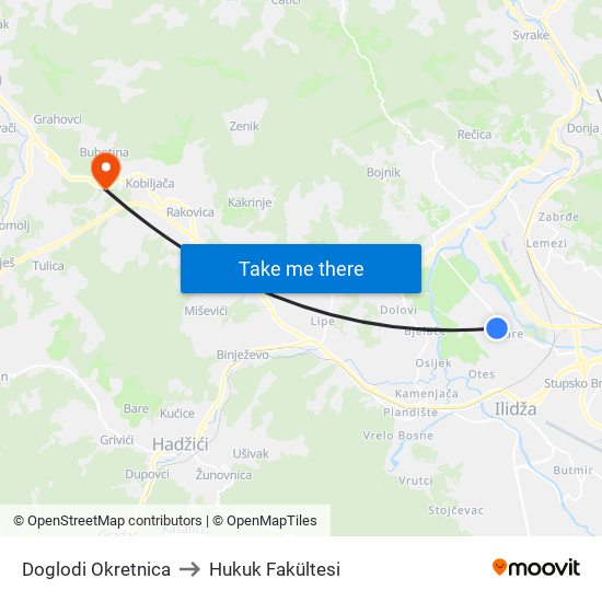 Doglodi Okretnica to Hukuk Fakültesi map