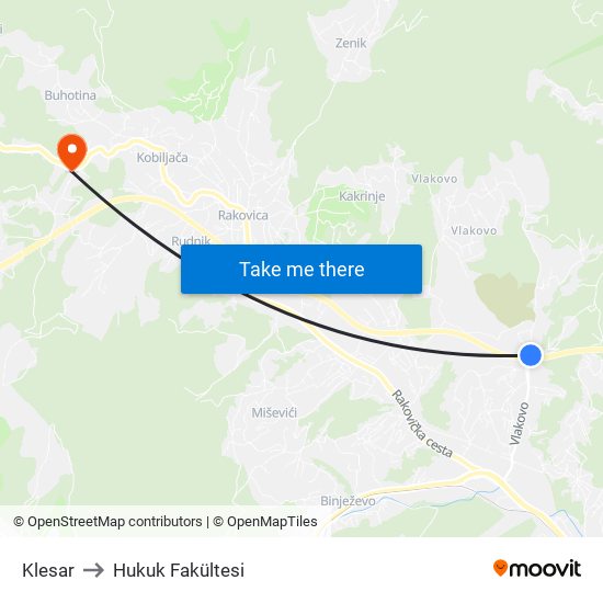 Klesar to Hukuk Fakültesi map