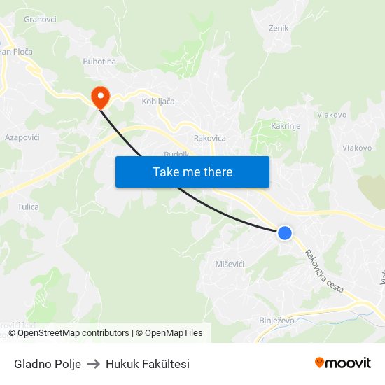 Gladno Polje to Hukuk Fakültesi map