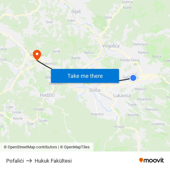 Pofalići to Hukuk Fakültesi map