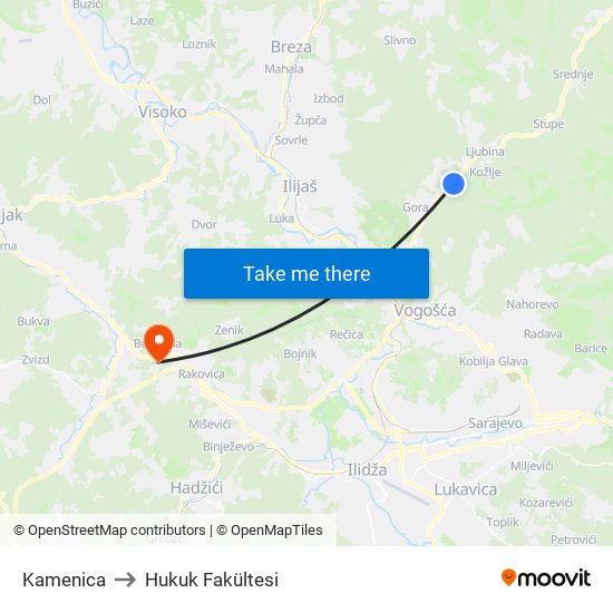 Kamenica to Hukuk Fakültesi map