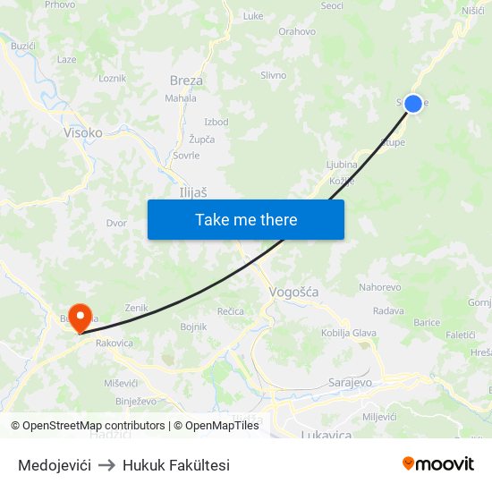 Medojevići to Hukuk Fakültesi map