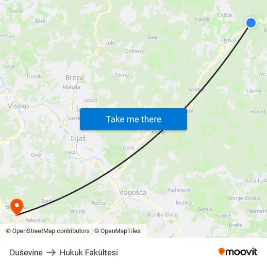 Duševine to Hukuk Fakültesi map