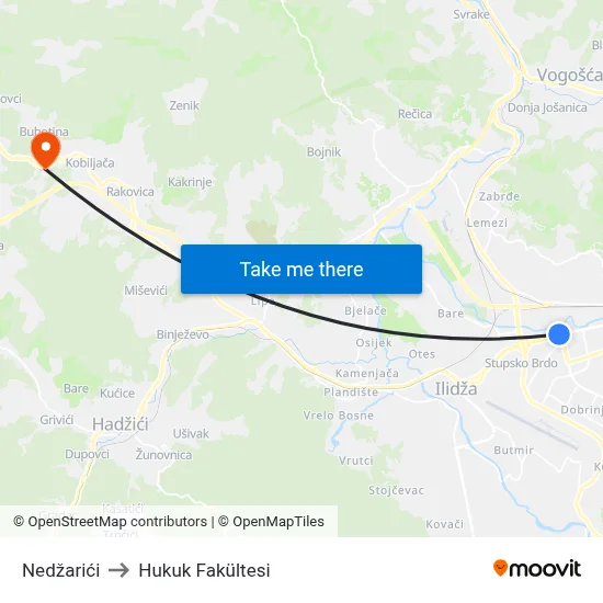 Nedžarići to Hukuk Fakültesi map