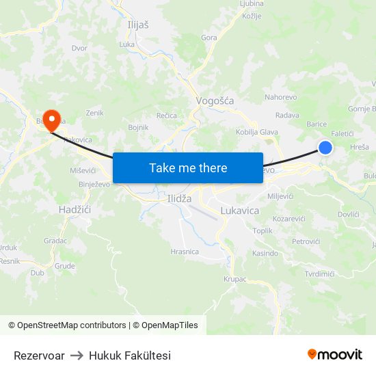 Rezervoar to Hukuk Fakültesi map