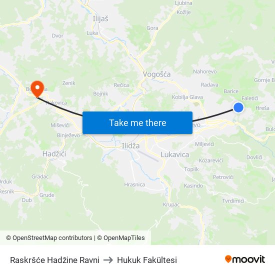 Raskršće Hadžine Ravni to Hukuk Fakültesi map