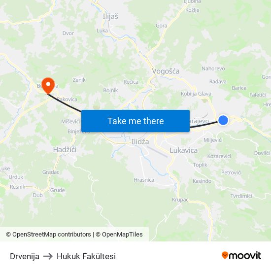 Drvenija to Hukuk Fakültesi map