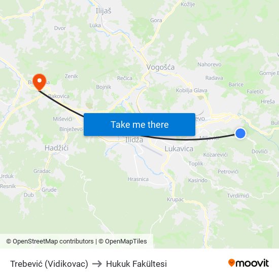 Trebević (Vidikovac) to Hukuk Fakültesi map