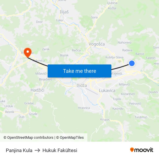 Panjina Kula to Hukuk Fakültesi map