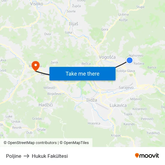 Poljine to Hukuk Fakültesi map