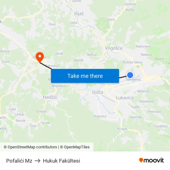 Pofalići Mz to Hukuk Fakültesi map