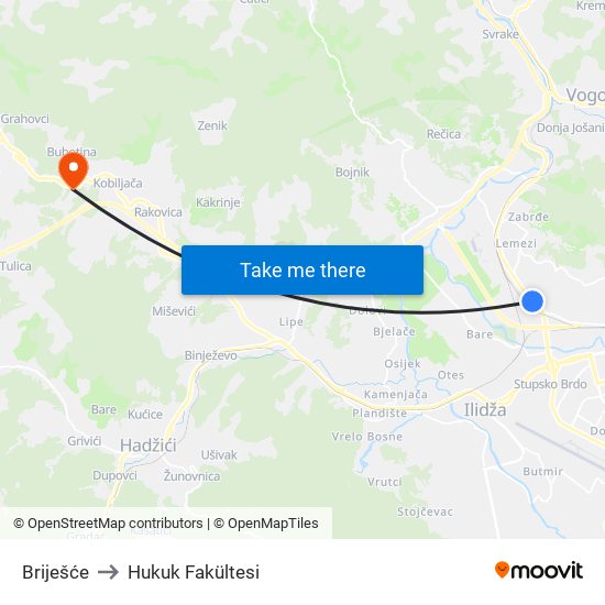 Briješće to Hukuk Fakültesi map