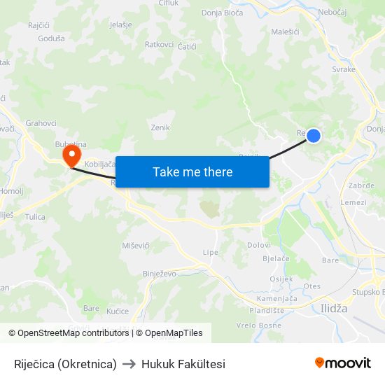 Riječica (Okretnica) to Hukuk Fakültesi map