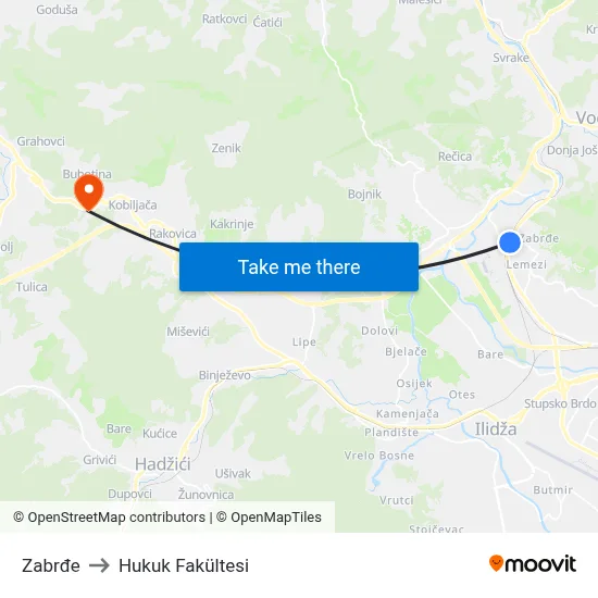 Zabrđe to Hukuk Fakültesi map