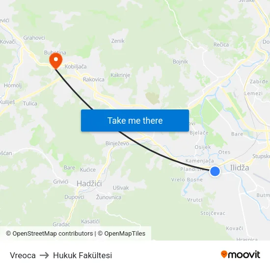 Vreoca to Hukuk Fakültesi map