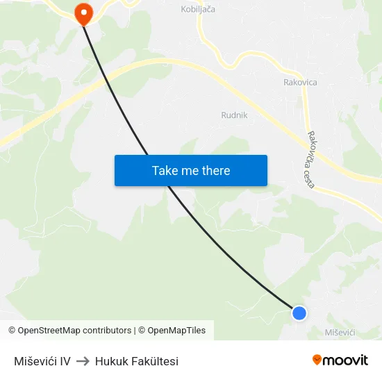 Miševići IV to Hukuk Fakültesi map