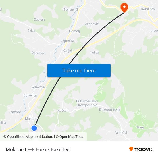 Mokrine I to Hukuk Fakültesi map